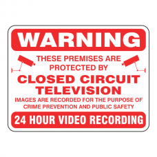 Premises Protected By Closed Circuit Television Security Sign (White)