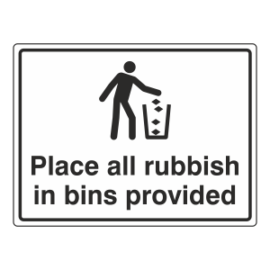 Place All Rubbish In Bins Provided General Sign (Large Landscape)