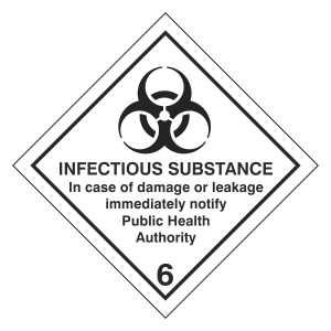 Infectious Substance In Case of Damage Hazard Warning Label