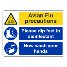 Avian Flu Precautions / Dip Feet / Wash Hands Sign (Large Landscape)