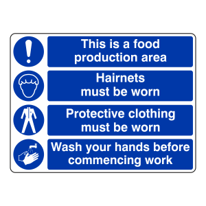 This Is A Food Production Area / Hairnets / Protective Clothing / Wash Hands Sign (Large Landscape)