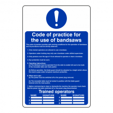Code Of Practice For Bandsaws Sign