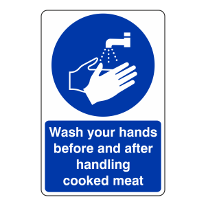 Wash Hands Handling Cooked Meat Sign