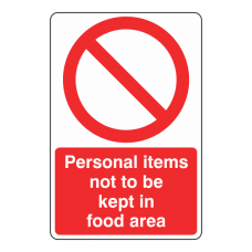 Personal Items Food Area Sign