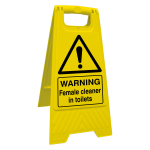 Warning Female Cleaner In Toilets Floor Stand