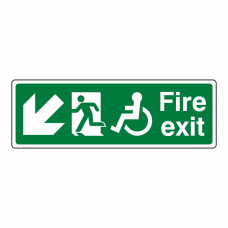 Wheelchair Fire Exit Arrow Down Left Sign