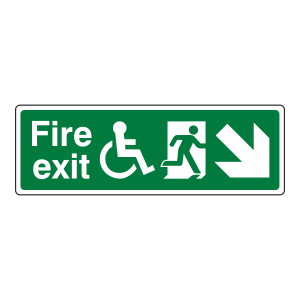 Wheelchair Fire Exit Arrow Down Right Sign