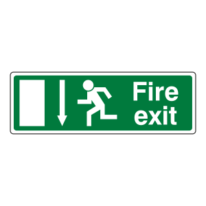 EC Fire Exit Arrow Down Sign (with Text)