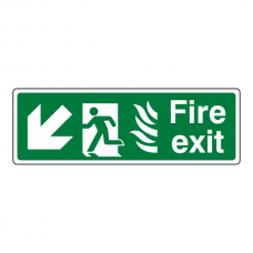 NHS Fire Exit Arrow Down Left Sign