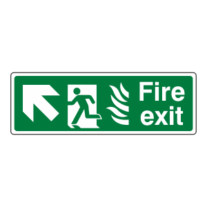 NHS Fire Exit Arrow Up Left Sign