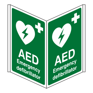 AED Emergency Defibrillator Projecting Sign