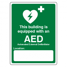 This Building Is Equipped With An AED Defibrillator Sign (Portrait)