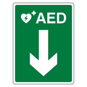 AED Defibrillator Arrow Down Sign (Portrait)