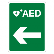AED Defibrillator Arrow Left Sign (Portrait)