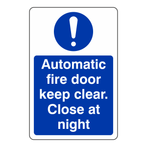 Automatic Fire Door Close at Night Sign (Portrait)