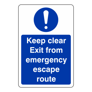 Keep Clear Exit From Emergency Escape Route Sign (Portrait)