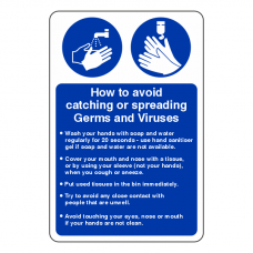 How To Avoid Catching or Spreading Germs and Viruses Sign