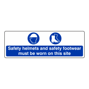 Safety Helmets and Footwear Must Be Worn Sign (Landscape)