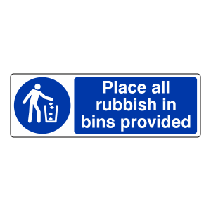 Place All Rubbish in Bins Provided Sign (Landscape)