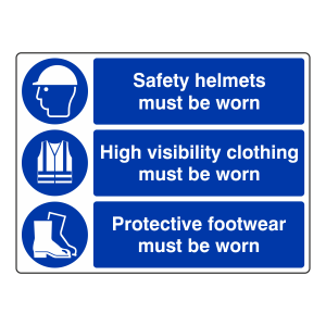 Safety Helmets / High Visibility / Protective Footwear Sign (Large Landscape)