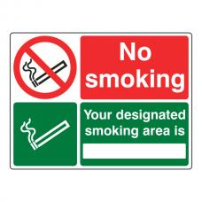 No Smoking / Designated Area Is Sign (Large Landscape)