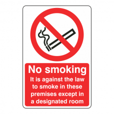 No Smoking Except In Designated Room Sign Portrait