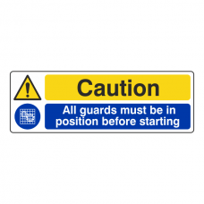 Caution / Guards In Position Before Starting Sign (Landscape)