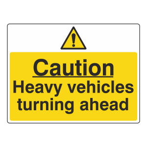 Caution Heavy Vehicles Turning Ahead Sign (Large Landscape)