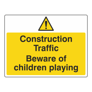 Construction Traffic Beware Of Children Playing Sign (Large Landscape)