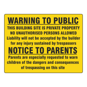 Warning To Public / Notice To Parents Sign (Large Landscape)