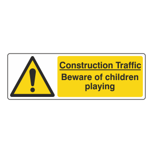 Construction Traffic Beware Of Children Playing Sign (Landscape)