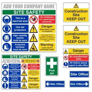 Construction Site Safety Sign Complete Pack 1 with Free Company Name