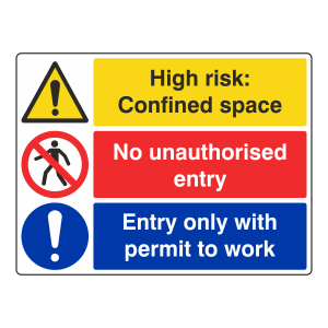 Confined Space / No Entry / Permit To Work Sign