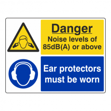 Noise Levels 85dB(A) Or Above / Ear Protectors Sign (Large Landscape)